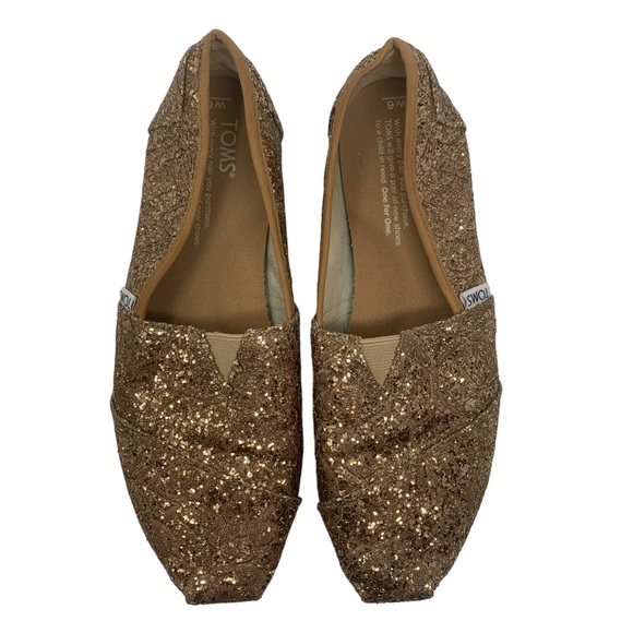 TOMS Copper Metallic Glitter Flats | Sparkle Slip-On Shoes | Size 6 - Picture 8 of 9